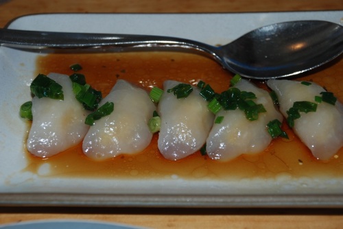 Hue rice dumplings with mung bean, scallion oil and spicy soy sauce - a creamy, chewy texture with excellent, subtle flavor profile kicked up just so by the spicy soy sauce (photo: Marina Cohn)