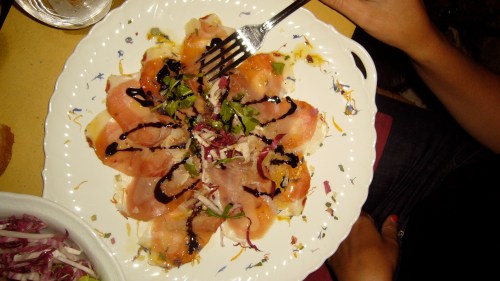 La Bucaccia - Carpaccio Carpaccio of black pork with fresh greens and balsamic